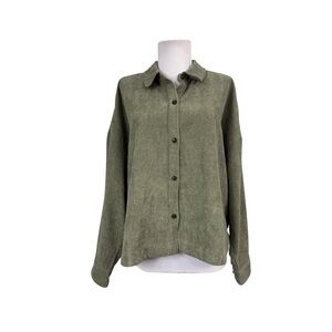 Madewell NEW XL Corduroy Hartfield Crop Shirt Green  Long Sleeves